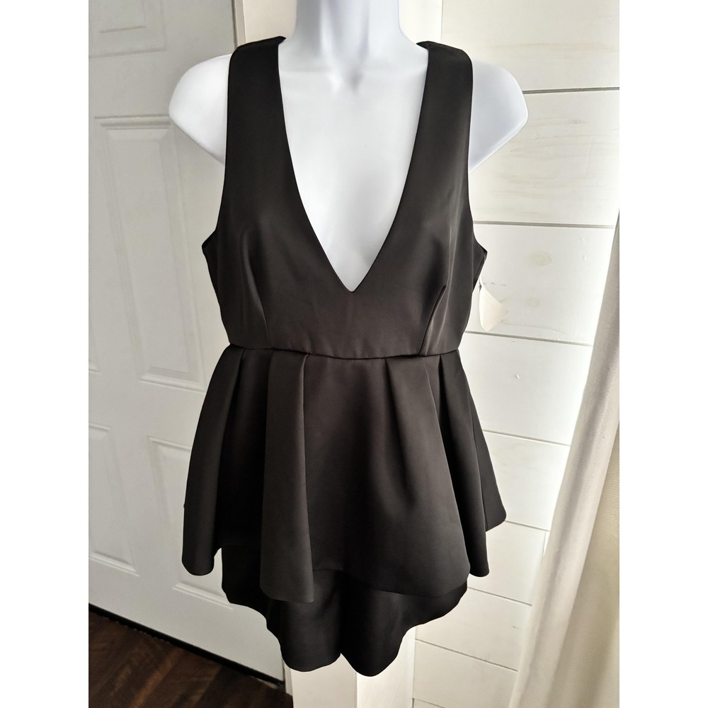 C/MEO Collective Playsuit Womens Medium Black Future Starts Peplum V Neck